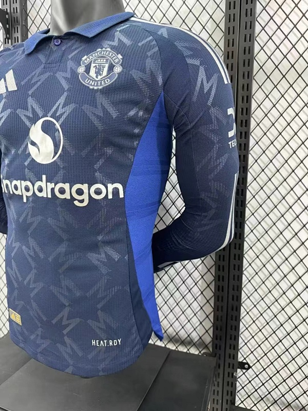 Manchester United Visitante Versión Jugador 2024/25 (Azul Marino, Manga Larga) 7