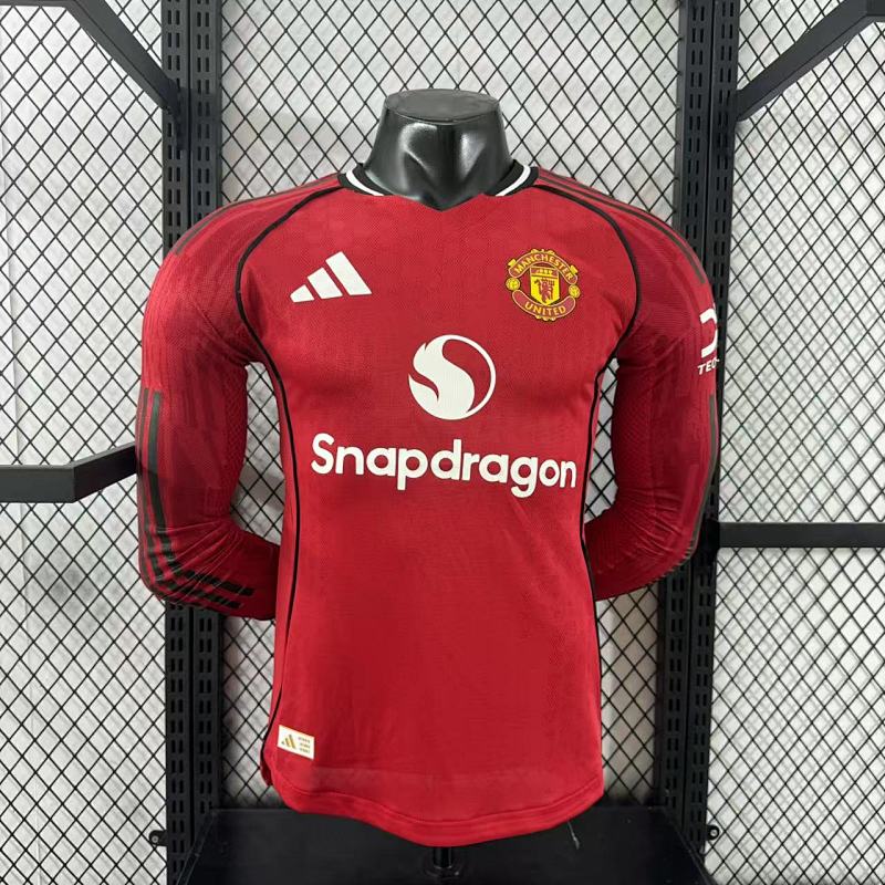 Manchester United Local Versión Jugador 2025/26 (Roja, Manga Larga)