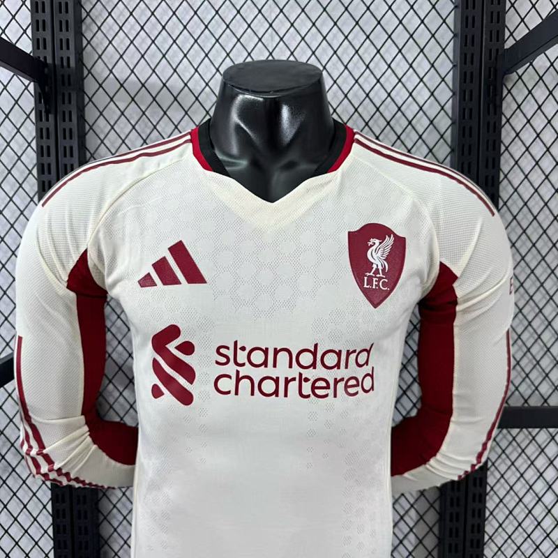 Liverpool Visitante Versión Jugador 2025/26 (Blanca, Manga Larga) 3