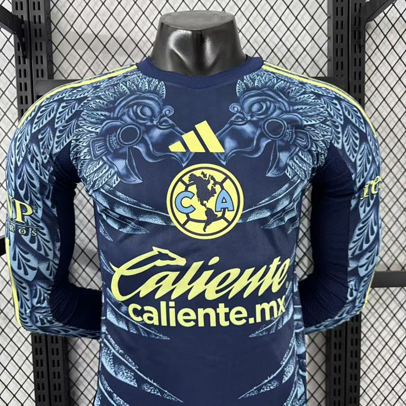 Club America Visitante Versión Jugador 2025/26 (Azul Marino, Manga Larga) 3