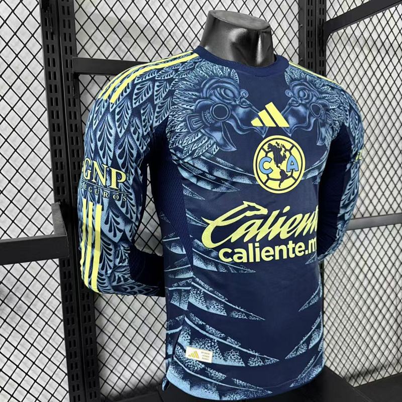 Club America Visitante Versión Jugador 2025/26 (Azul Marino, Manga Larga) 5