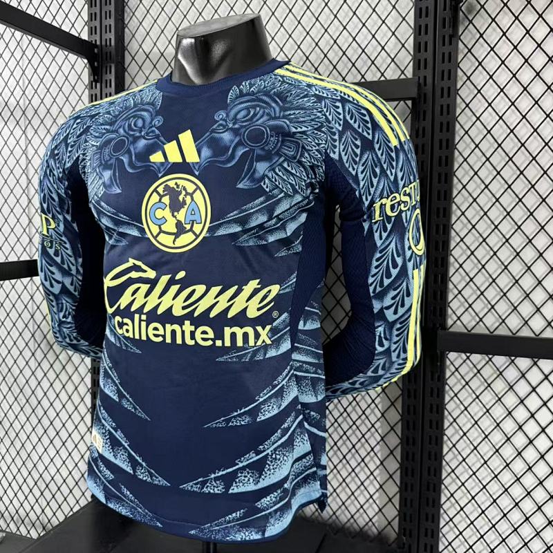 Club America Visitante Versión Jugador 2025/26 (Azul Marino, Manga Larga) 6