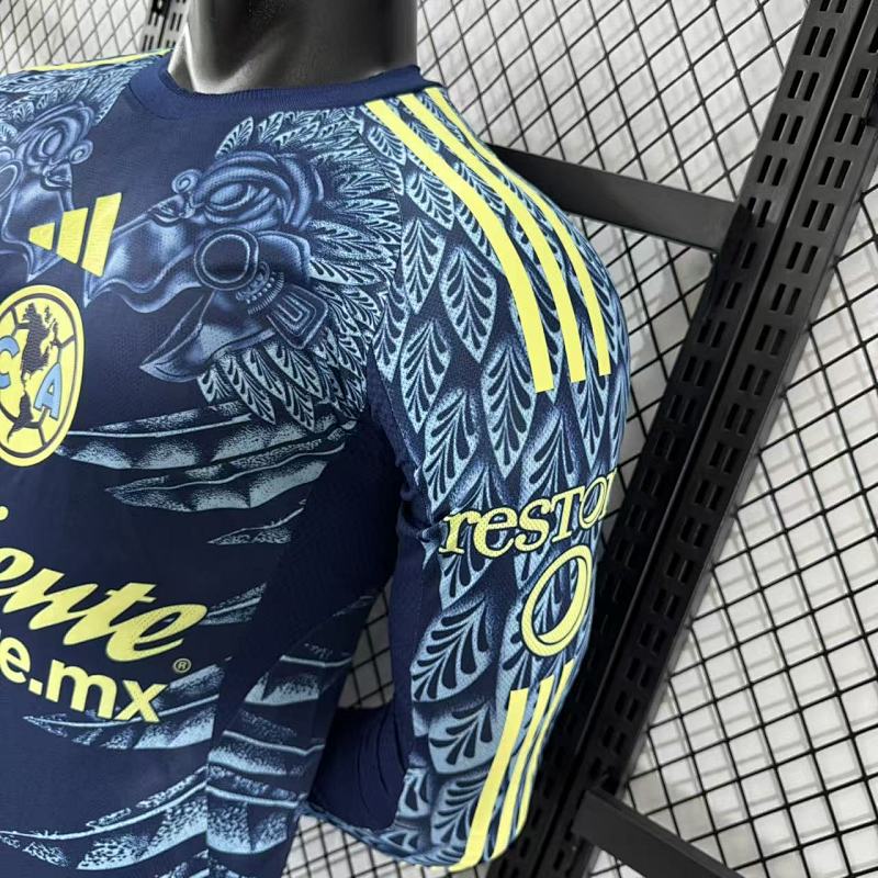 Club America Visitante Versión Jugador 2025/26 (Azul Marino, Manga Larga) 8