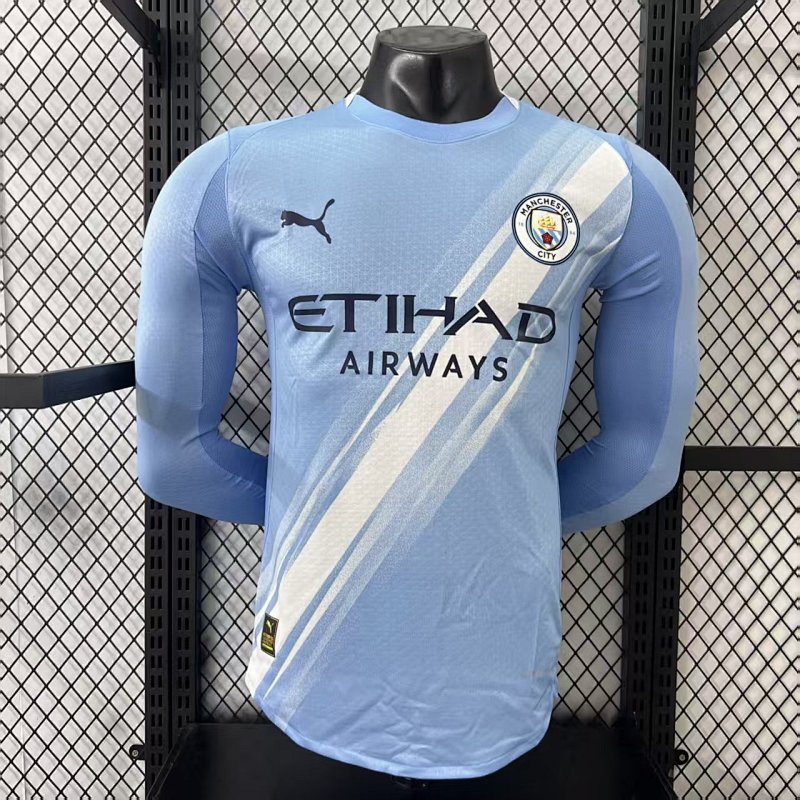 Manchester City Local Versión Jugador 2025/26 (Celeste, Manga Larga)